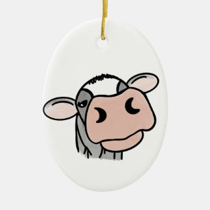 cartoon cow black white pink kiss grey farm animal ceramic ornament