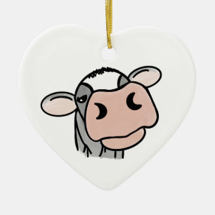 cartoon cow black white pink kiss grey farm animal ceramic ornament