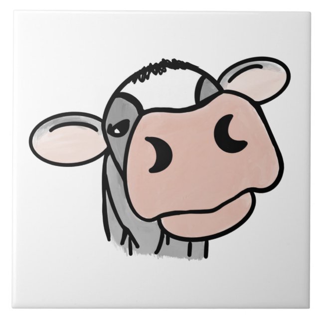 cartoon cow black white pink kiss grey farm animal ceramic tile (Front)