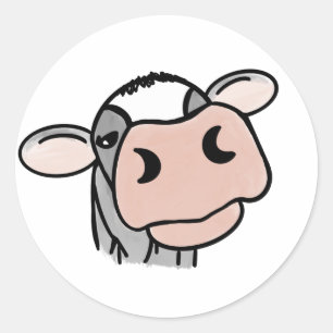 cartoon cow black white pink kiss grey farm animal classic round sticker