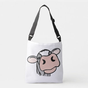 cartoon cow black white pink kiss grey farm animal crossbody bag
