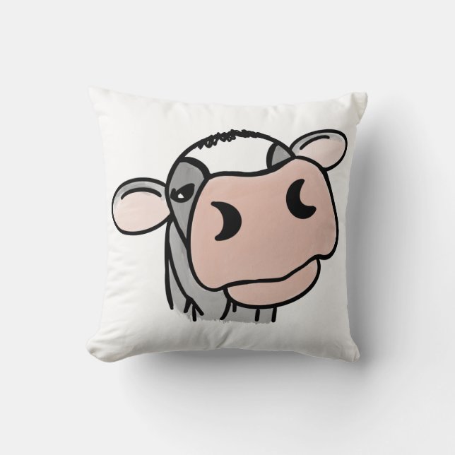 cartoon cow black white pink kiss grey farm animal cushion (Front)