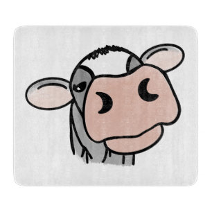 cartoon cow black white pink kiss grey farm animal cutting board