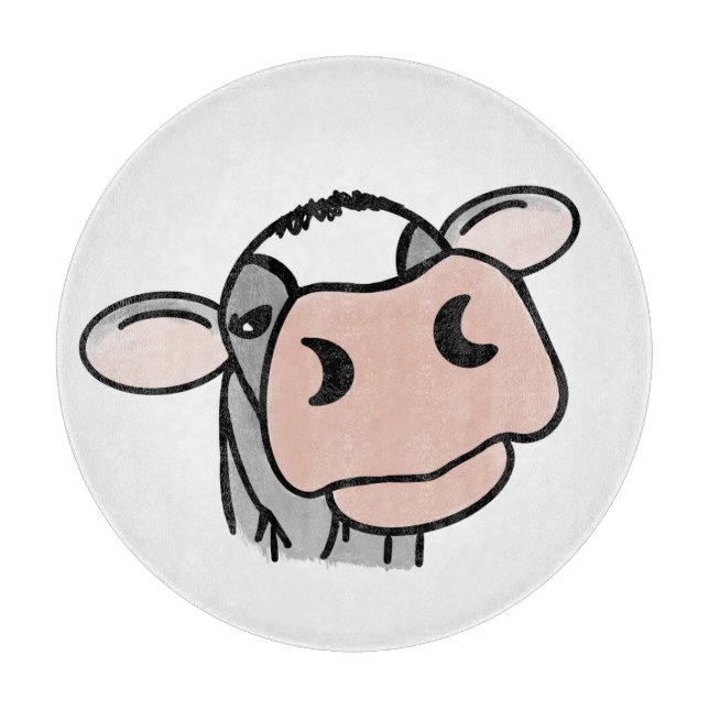 cartoon cow black white pink kiss grey farm animal cutting board (Front)