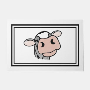 cartoon cow black white pink kiss grey farm animal doormat