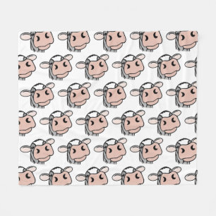 cartoon cow black white pink kiss grey farm animal fleece blanket