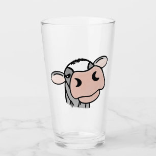cartoon cow black white pink kiss grey farm animal glass