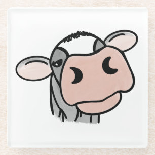 cartoon cow black white pink kiss grey farm animal glass coaster