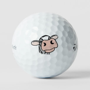 cartoon cow black white pink kiss grey farm animal golf balls