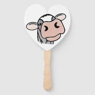 cartoon cow black white pink kiss grey farm animal hand fan