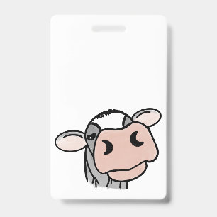 cartoon cow black white pink kiss grey farm animal ID badge