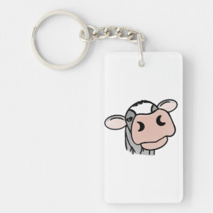 cartoon cow black white pink kiss grey farm animal key ring