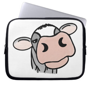cartoon cow black white pink kiss grey farm animal laptop sleeve