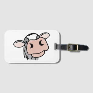 cartoon cow black white pink kiss grey farm animal luggage tag
