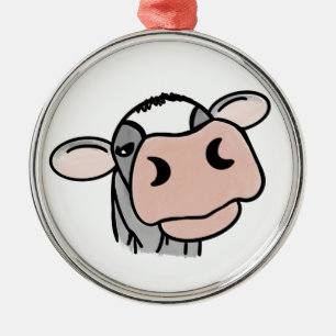 cartoon cow black white pink kiss grey farm animal metal ornament