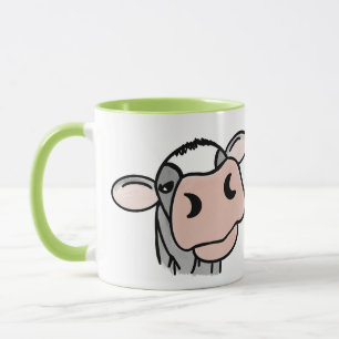 cartoon cow black white pink kiss grey farm animal mug
