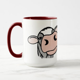 cartoon cow black white pink kiss grey farm animal mug