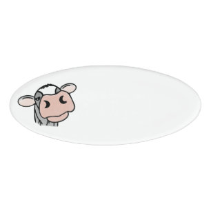 cartoon cow black white pink kiss grey farm animal name tag