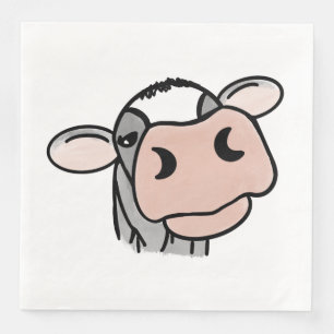 cartoon cow black white pink kiss grey farm animal napkin
