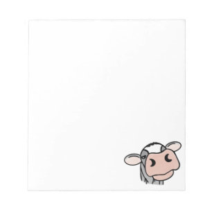 cartoon cow black white pink kiss grey farm animal notepad