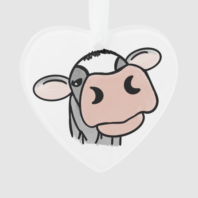 cartoon cow black white pink kiss grey farm animal ornament (Front)