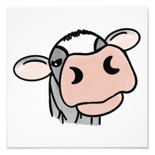 cartoon cow black white pink kiss grey farm animal photo print