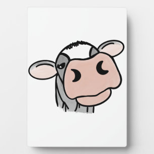 cartoon cow black white pink kiss grey farm animal plaque