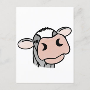 cartoon cow black white pink kiss grey farm animal postcard