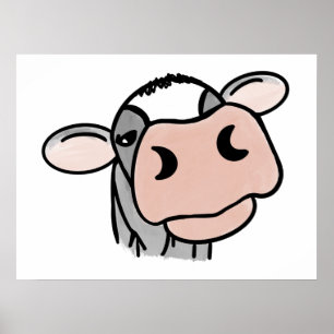 cartoon cow black white pink kiss grey farm animal poster
