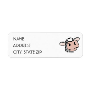 cartoon cow black white pink kiss grey farm animal return address label