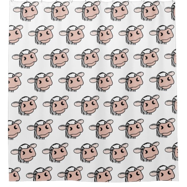 cartoon cow black white pink kiss grey farm animal shower curtain (Front)
