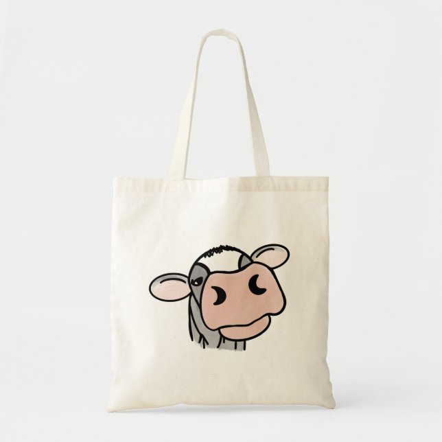 cartoon cow black white pink kiss grey farm animal tote bag (Front)