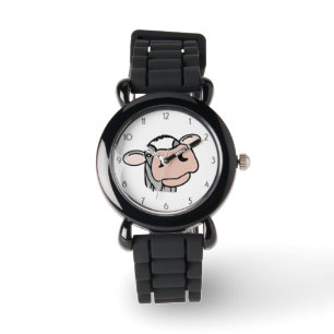 cartoon cow black white pink kiss grey farm animal watch