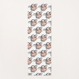 cartoon cow black white pink kiss grey farm animal yoga mat