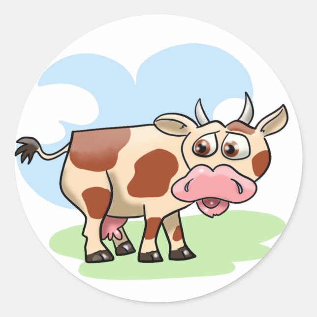 Cartoon Cow Classic Round Sticker (Front)