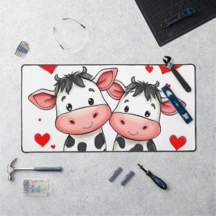 Cartoon Cow Couple Love Desk Mat
