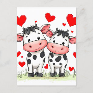 Cartoon Cow Couple Love Holiday Postcard