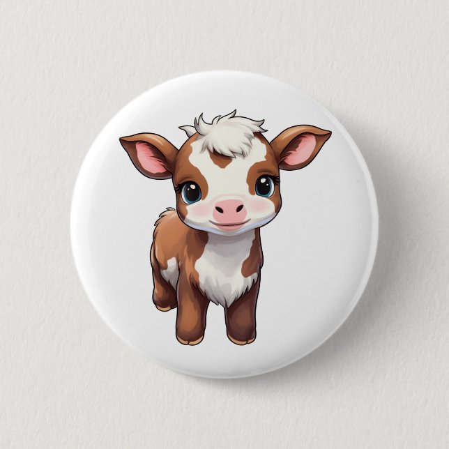 Cartoon cow illustration 6 cm round badge (Front)