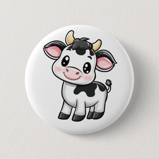 Cartoon cow illustration 6 cm round badge (Front)