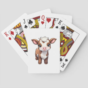 Cartoon cow illustration playing cards