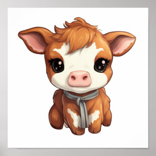 Cartoon cow illustration poster