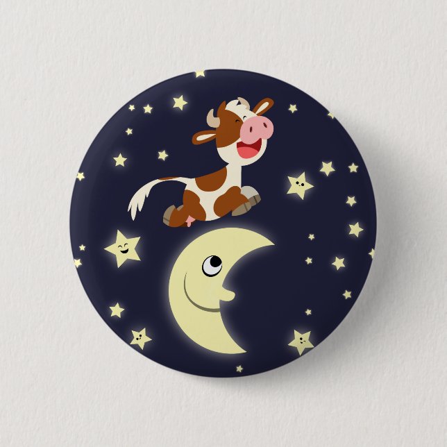 Cartoon Cow Jumped Over The Moon Button Badge (Front)