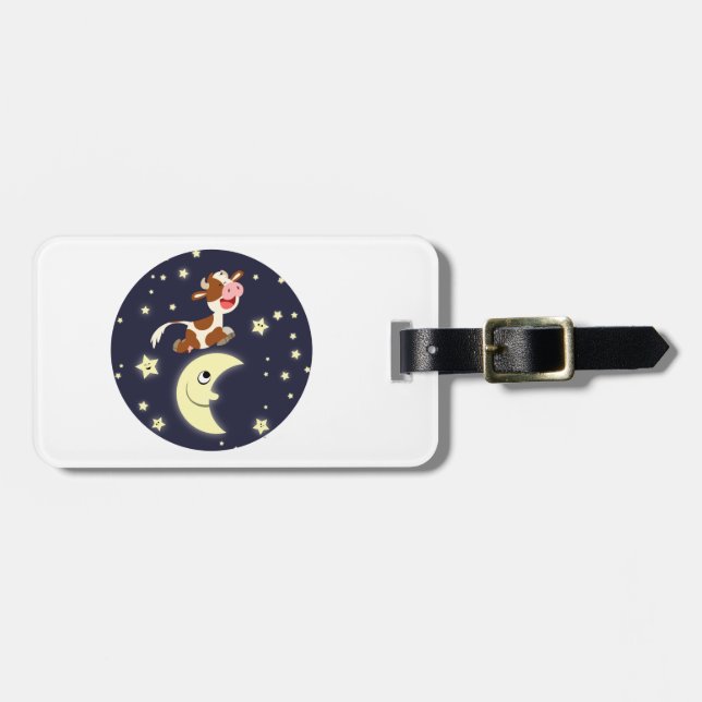 Cartoon Cow Jumped Over The Moon Luggage Tag (Front Horizontal)