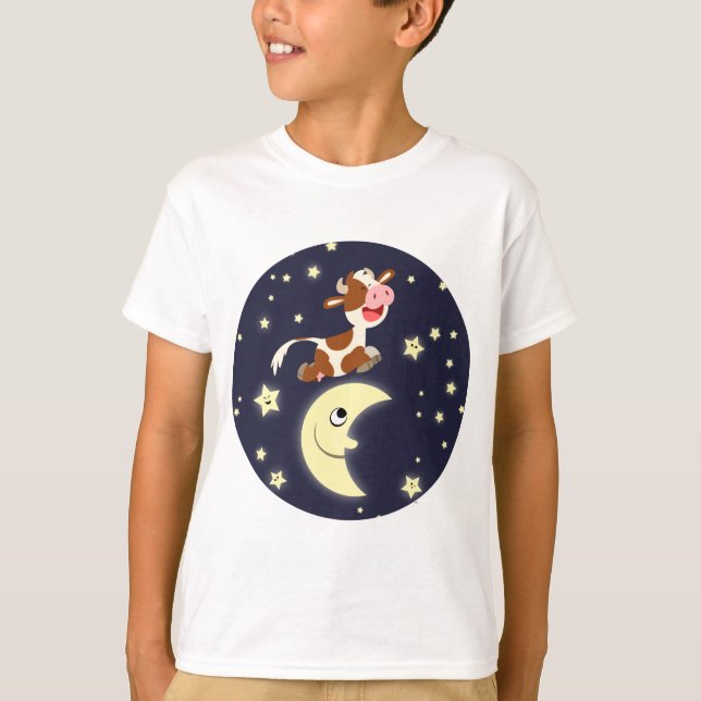 Cartoon Cow Jumping Over The Moon Kids T-Shirt (Front)