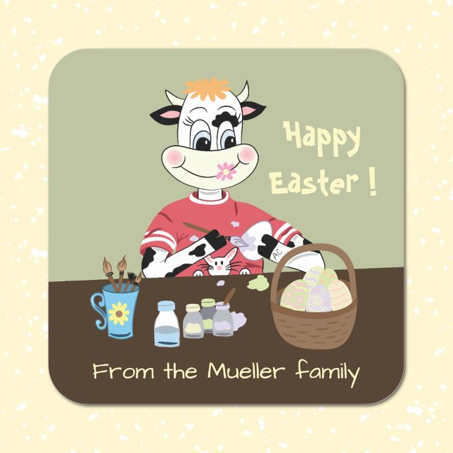 Cartoon cow painting Easter eggs envelope seals (Creator Uploaded)