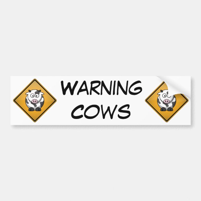Cartoon Cow Warning Sign Bumper Sticker (Front)