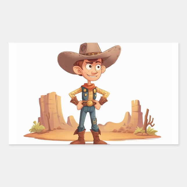 Cartoon Cowboy Rectangular Sticker (Front)