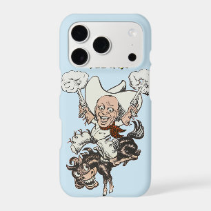 Cartoon cowboy shooting pistols riding horse art