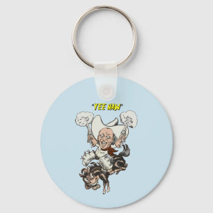 Cartoon cowboy shooting pistols riding horse art key ring