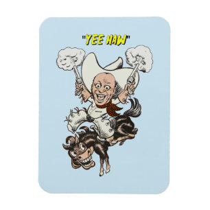 Cartoon cowboy shooting pistols riding horse art   magnet